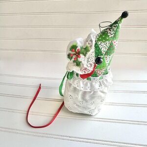 Handmade‎ Christmas Mouse in Apron w Glasses Stuffed VINTAGE Shelf Holiday Decor